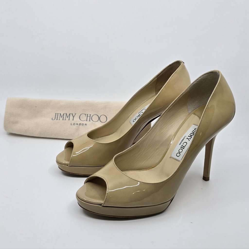 Jimmy Choo Peep Toe Platform Patent Pumps - 37.5